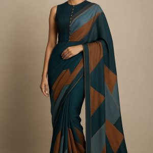 Vibrant Geometric Patchwork Saree with Ornate Embellished Borders