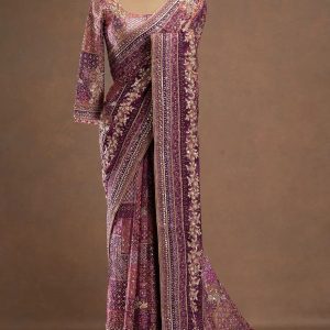Intricate Magenta Mosaic Saree with Heavy Zardozi Borders