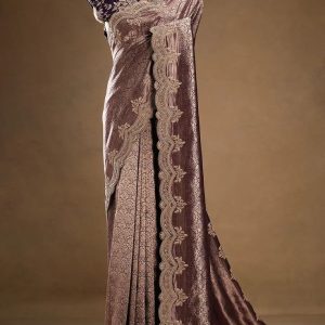 Metallic Silk Saree with Scalloped Zardosi Border